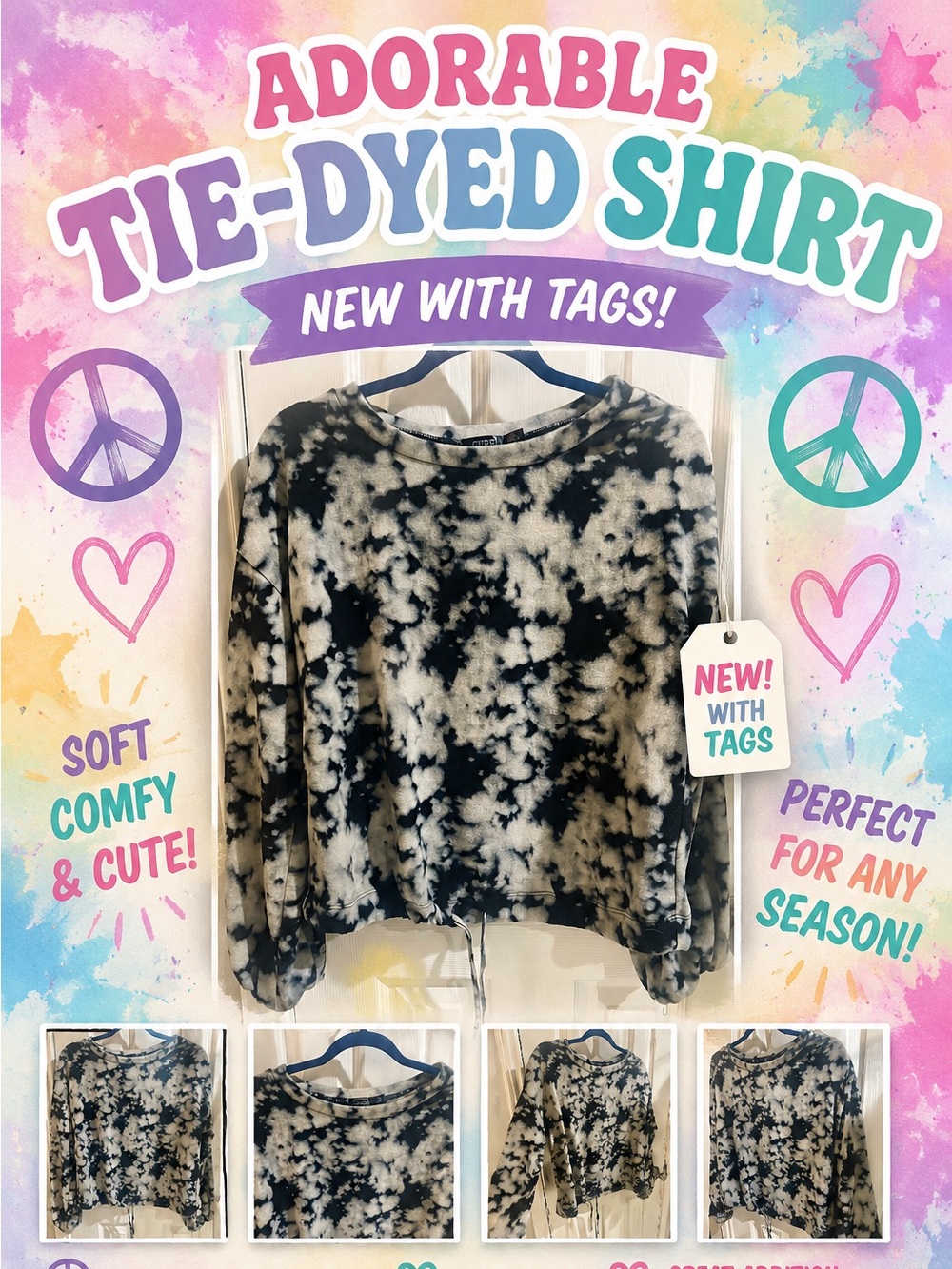 Tie-Dye Long Sleeve Cure Brand Sweatshirt - Black & Cream! 🖤